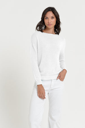 Vaze Knit - Women's Cotton Knit Sweater - White