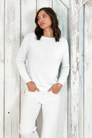 Vaze Knit - Women's Cotton Knit Sweater - White
