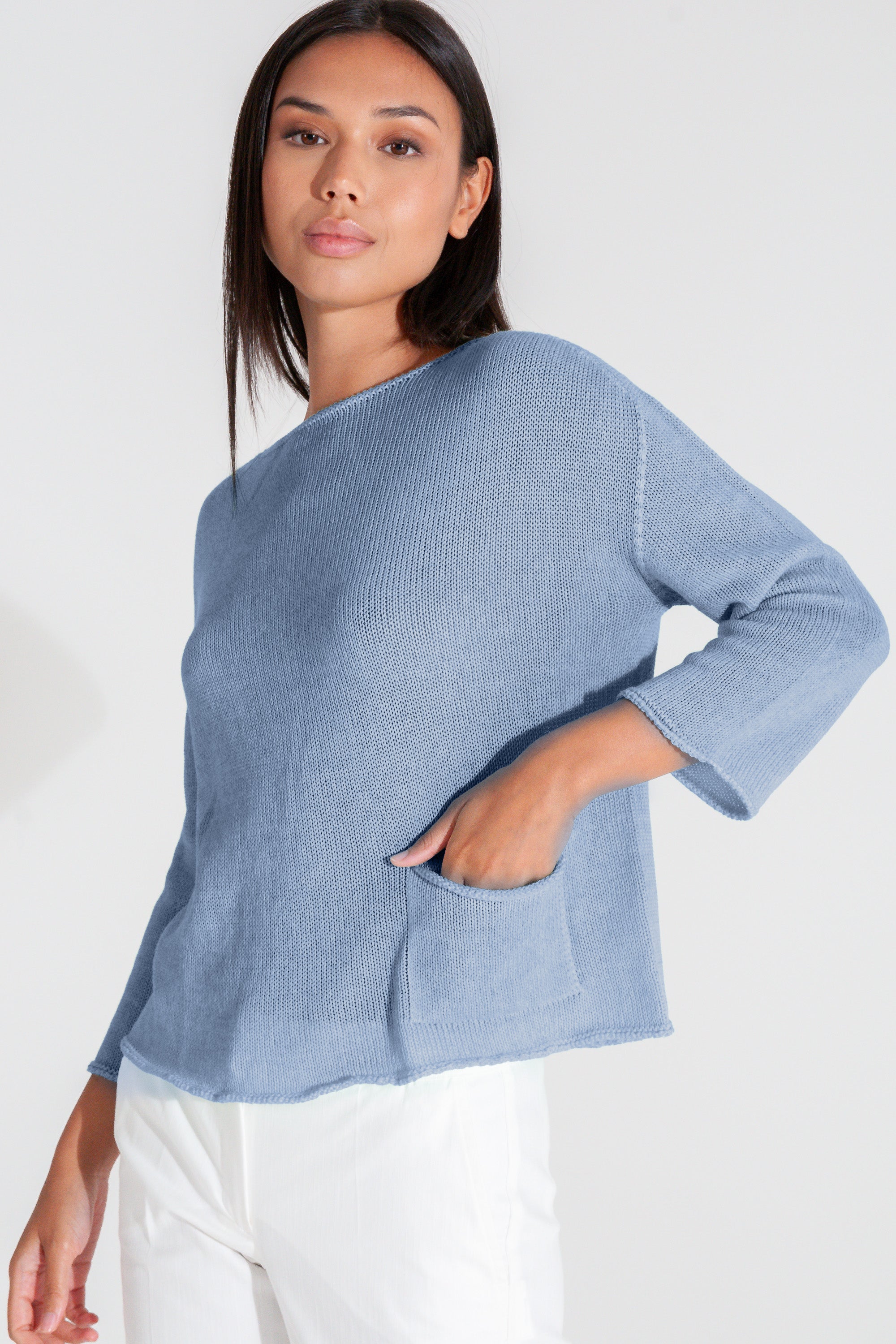 Sofia Knit - Short Sleeve Cotton Sweater - Polar