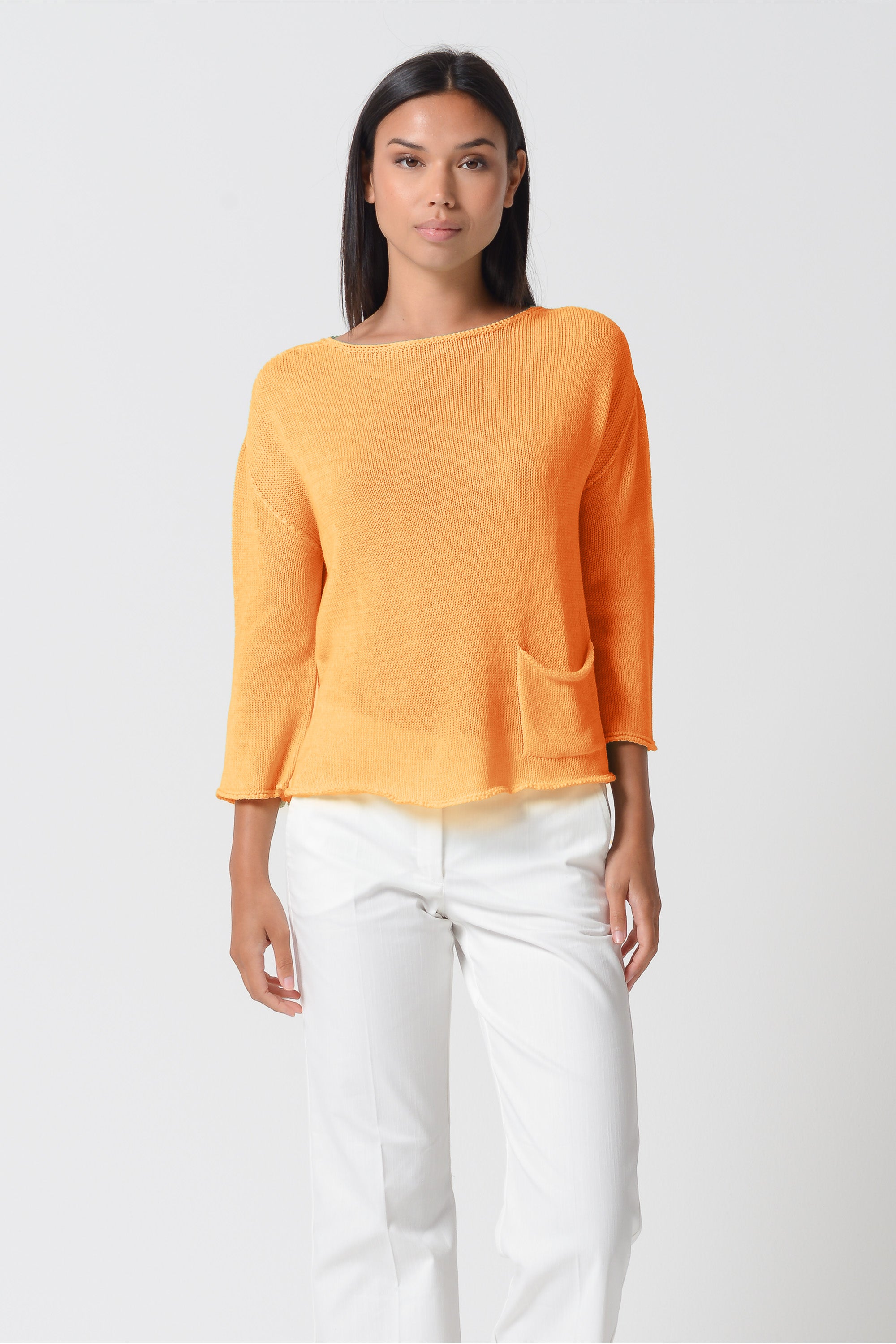 Sofia Knit - Short Sleeve Cotton Sweater - Apricot