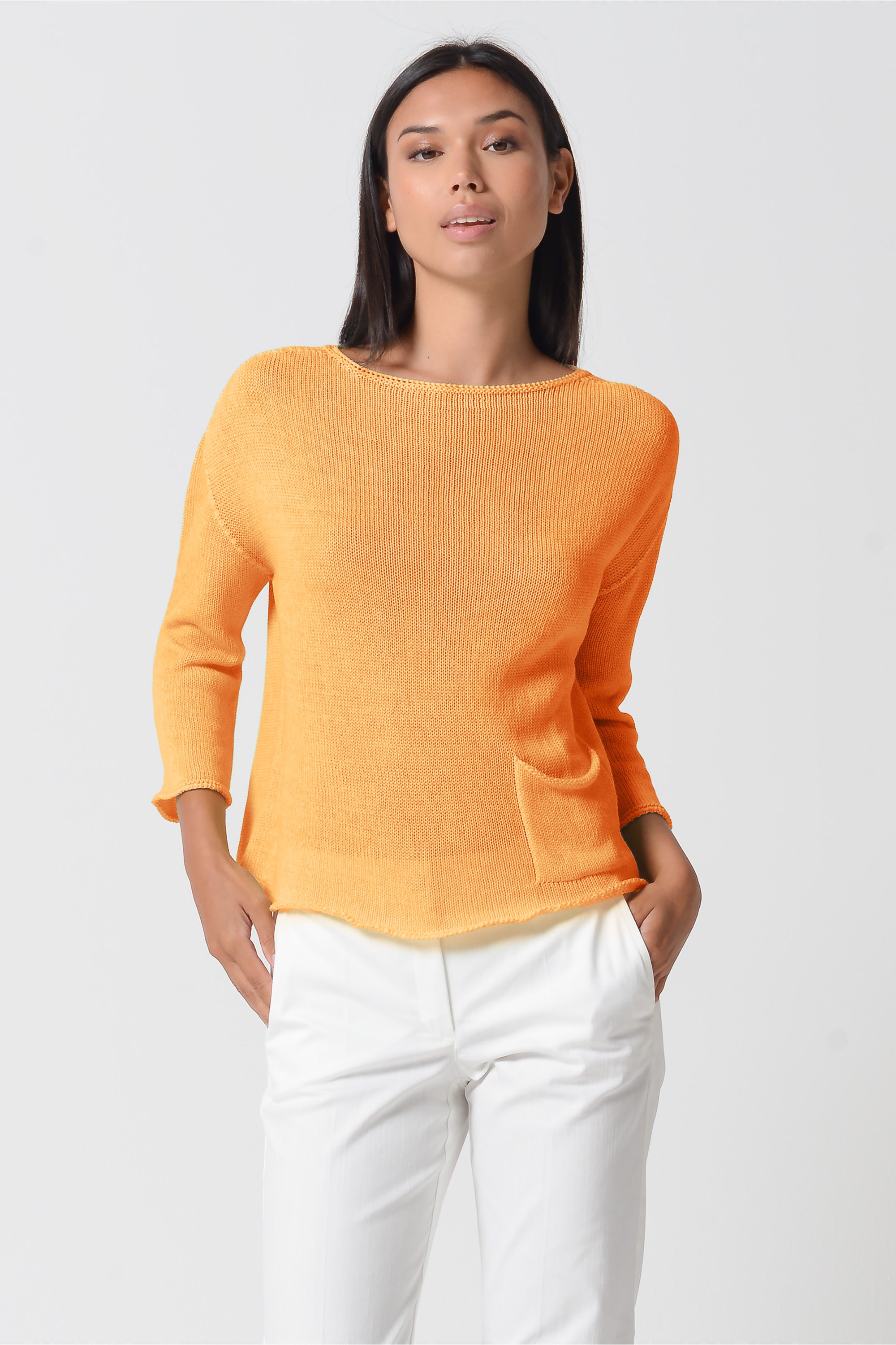 Sofia Knit - Short Sleeve Cotton Sweater - Apricot