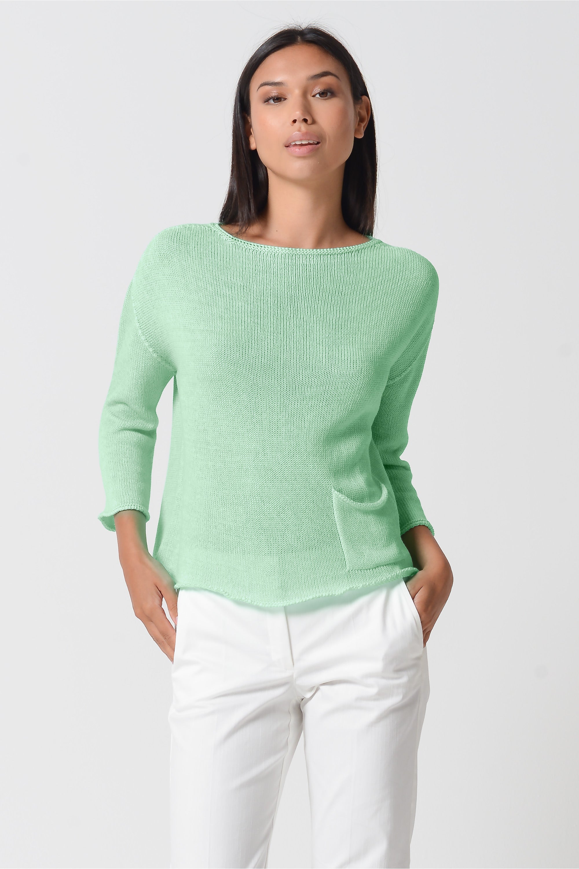 Sofia Knit - Short Sleeve Cotton Sweater - Mint