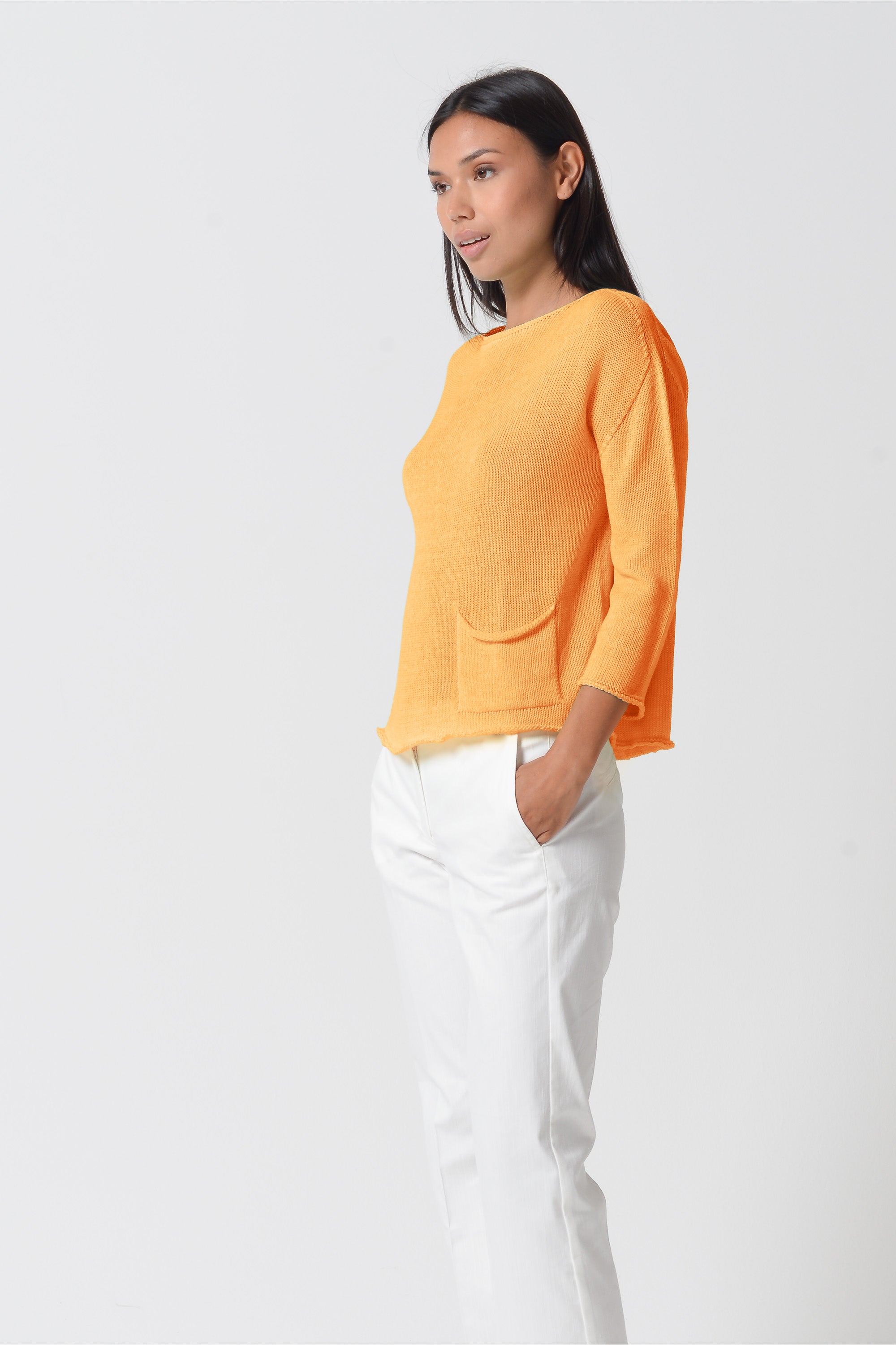 Sofia Knit - Short Sleeve Cotton Sweater - Apricot