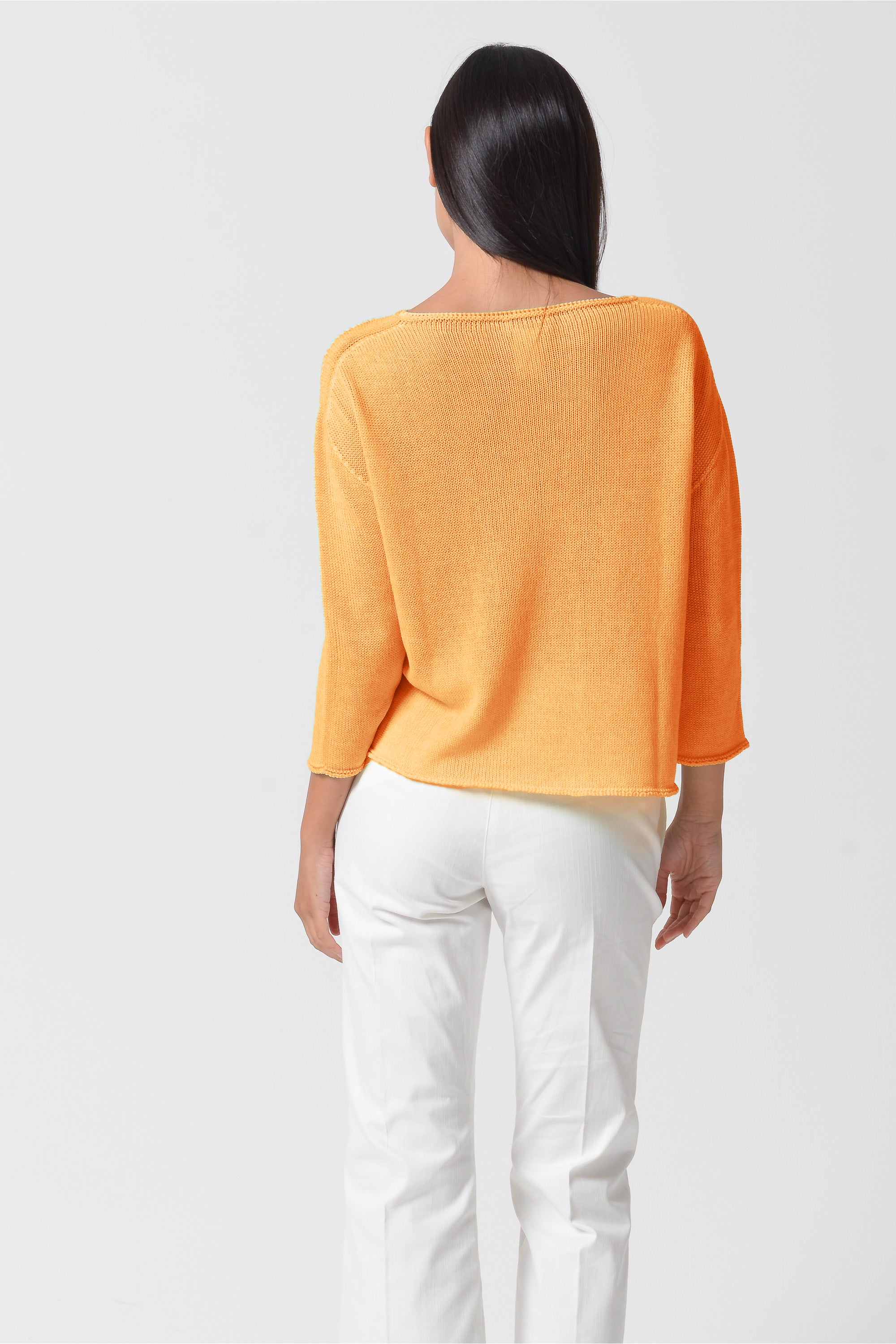 Sofia Knit - Short Sleeve Cotton Sweater - Apricot