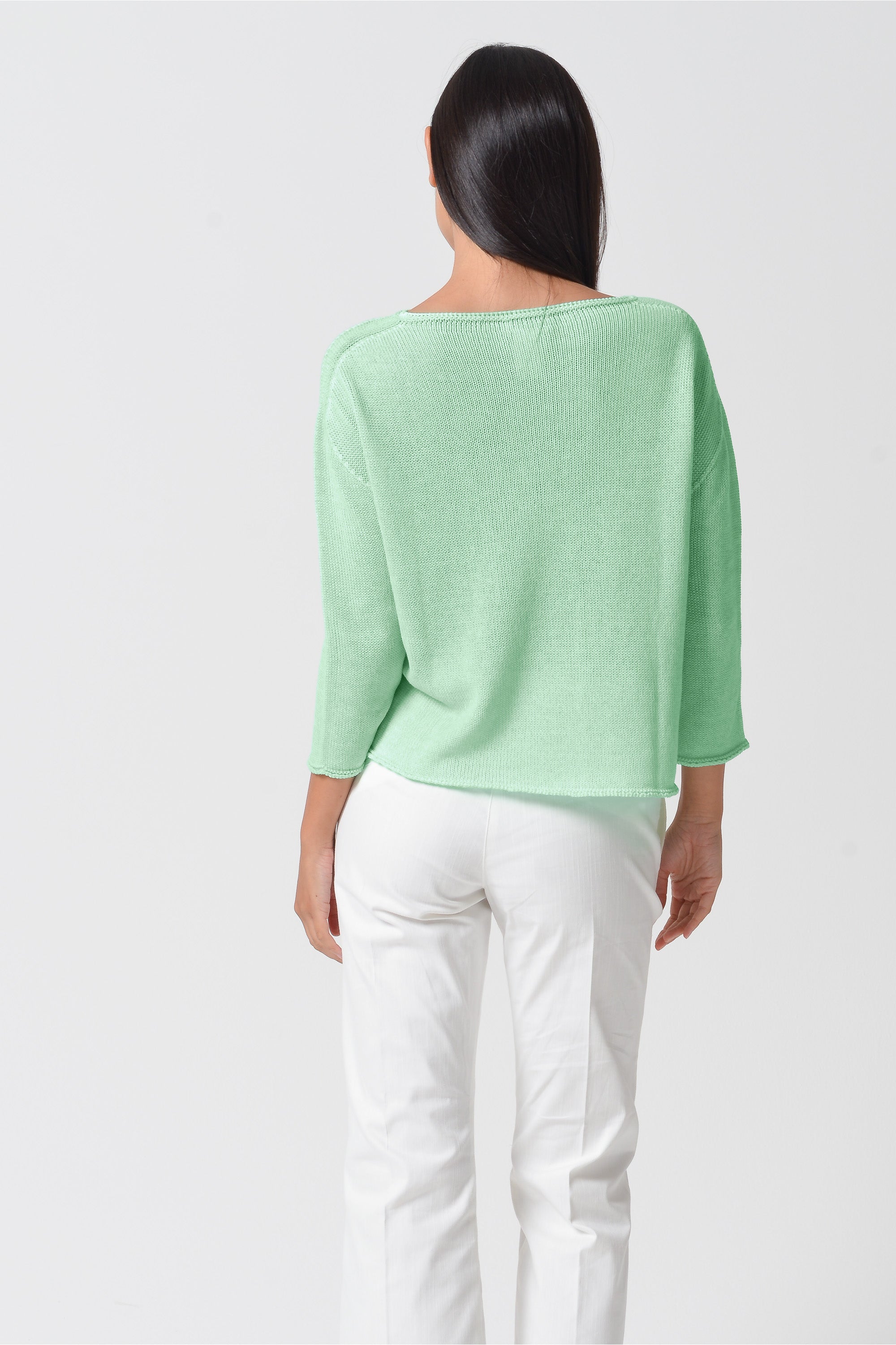 Sofia Knit - Short Sleeve Cotton Sweater - Mint