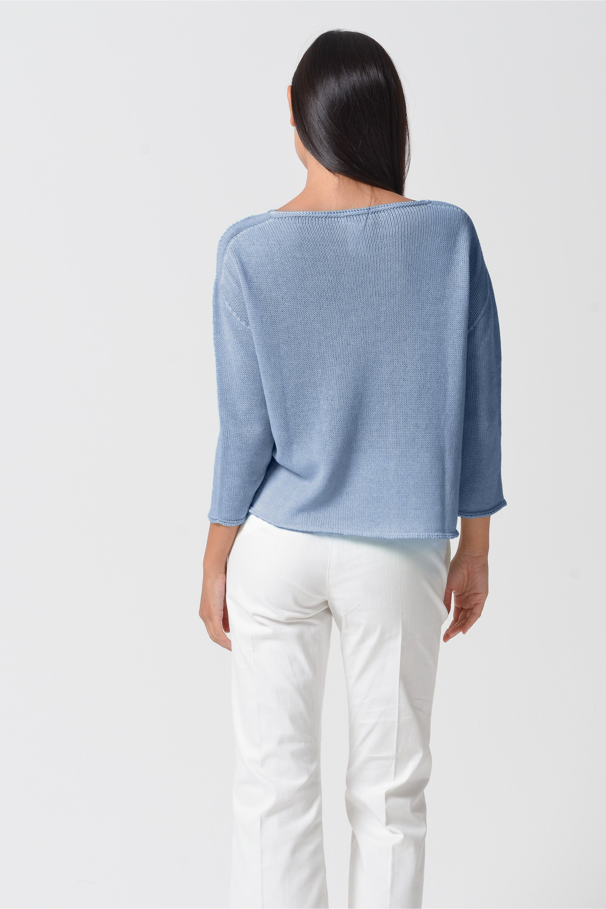 Sofia Knit - Short Sleeve Cotton Sweater - Polar