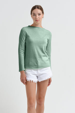 Monica Crewneck Cotton Sweater - Juniper