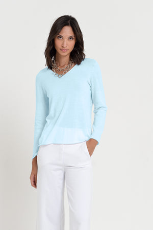 Serena V-Neck - Women's Cotton Knit Sweater - Bora Bora