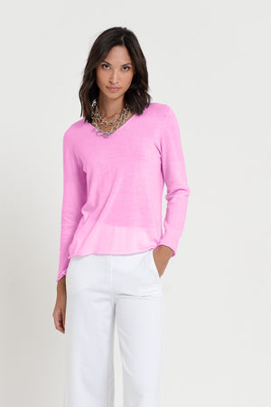 Serena V-Neck - Women's Cotton Knit Sweater - Candy