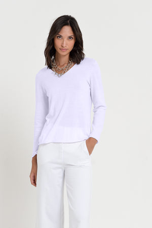 Serena V-Neck - Women's Cotton Knit Sweater - Lilac