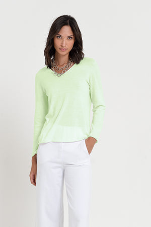 Serena V-Neck - Women's Cotton Knit Sweater - Margarita