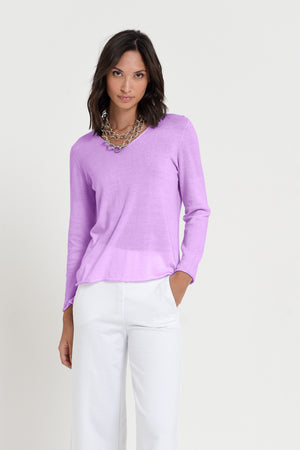 Serena V-Neck - Women's Cotton Knit Sweater - Morado