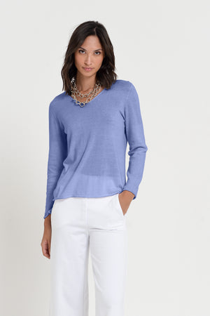 Serena V-Neck - Women's Cotton Knit Sweater - Whale