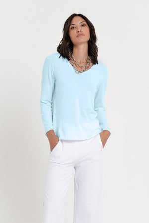 Serena V-Neck - Women's Cotton Knit Sweater - Bora Bora