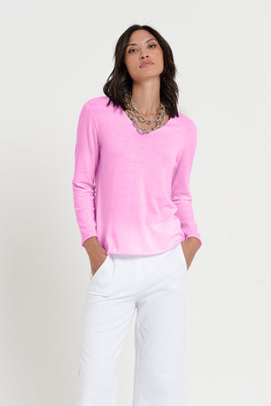 Serena V-Neck - Women's Cotton Knit Sweater - Candy
