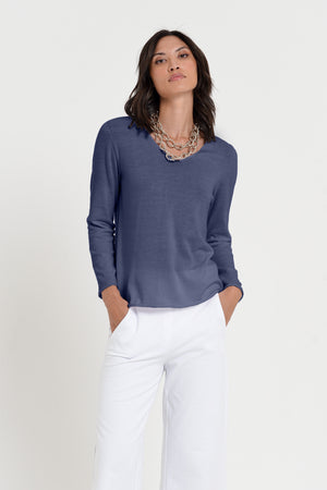 Serena V-Neck - Women's Cotton Knit Sweater - Navy