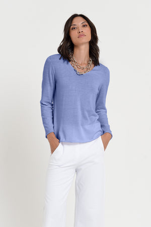 Serena V-Neck - Women's Cotton Knit Sweater - Whale