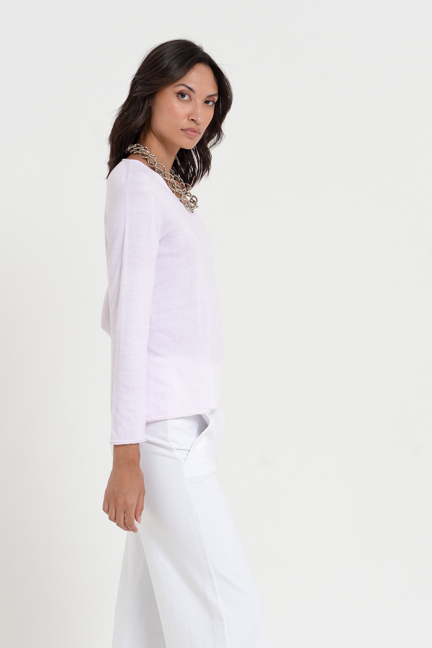 Serena V-Neck - Women's Cotton Knit Sweater - Rose