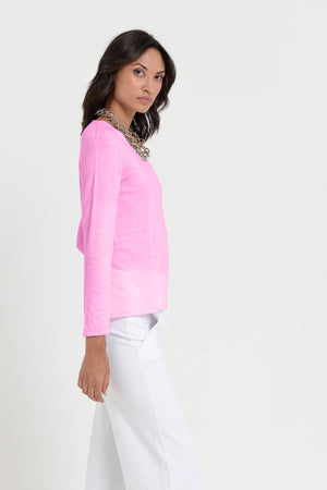 Serena V-Neck - Women's Cotton Knit Sweater - Candy