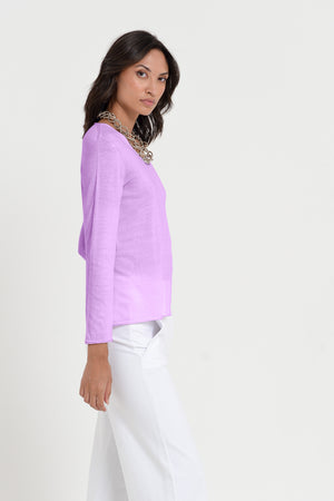 Serena V-Neck - Women's Cotton Knit Sweater - Morado
