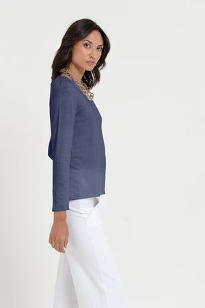 Serena V-Neck - Women's Cotton Knit Sweater - Navy