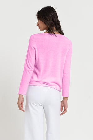 Serena V-Neck - Women's Cotton Knit Sweater - Candy