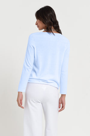 Serena V-Neck - Women's Cotton Knit Sweater - Cielo