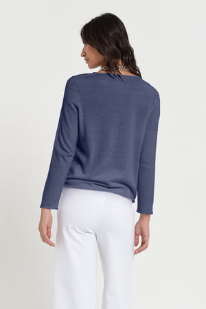 Serena V-Neck - Women's Cotton Knit Sweater - Navy
