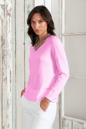 Serena V-Neck - Women's Cotton Knit Sweater - Candy