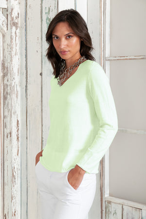 Serena V-Neck - Women's Cotton Knit Sweater - Margarita
