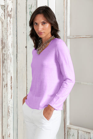 Serena V-Neck - Women's Cotton Knit Sweater - Morado
