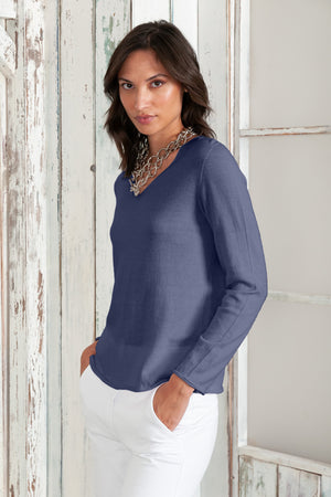 Serena V-Neck - Women's Cotton Knit Sweater - Navy