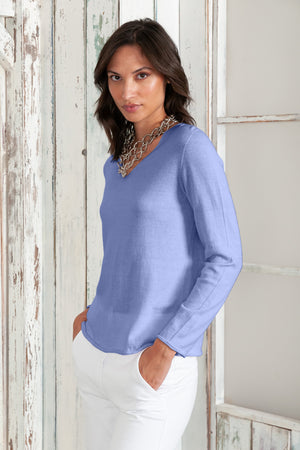 Serena V-Neck - Women's Cotton Knit Sweater - Whale