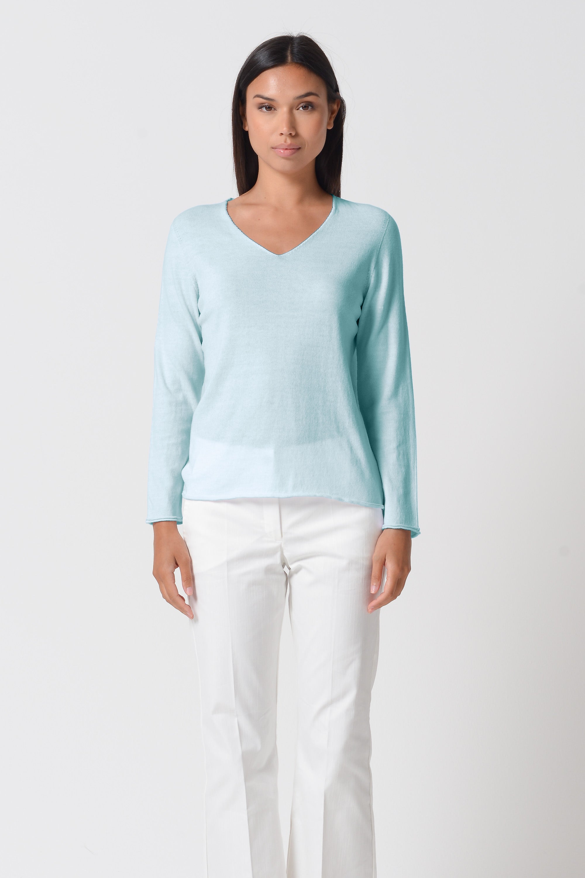 Serena V-Neck Cotton Knit Sweater - Barbados