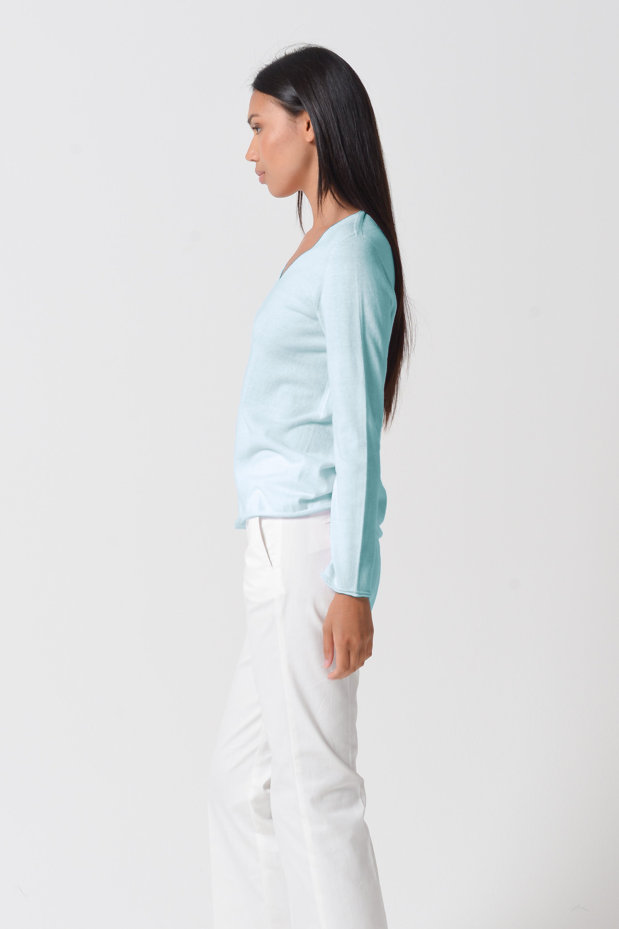 Serena V-Neck Cotton Knit Sweater - Barbados