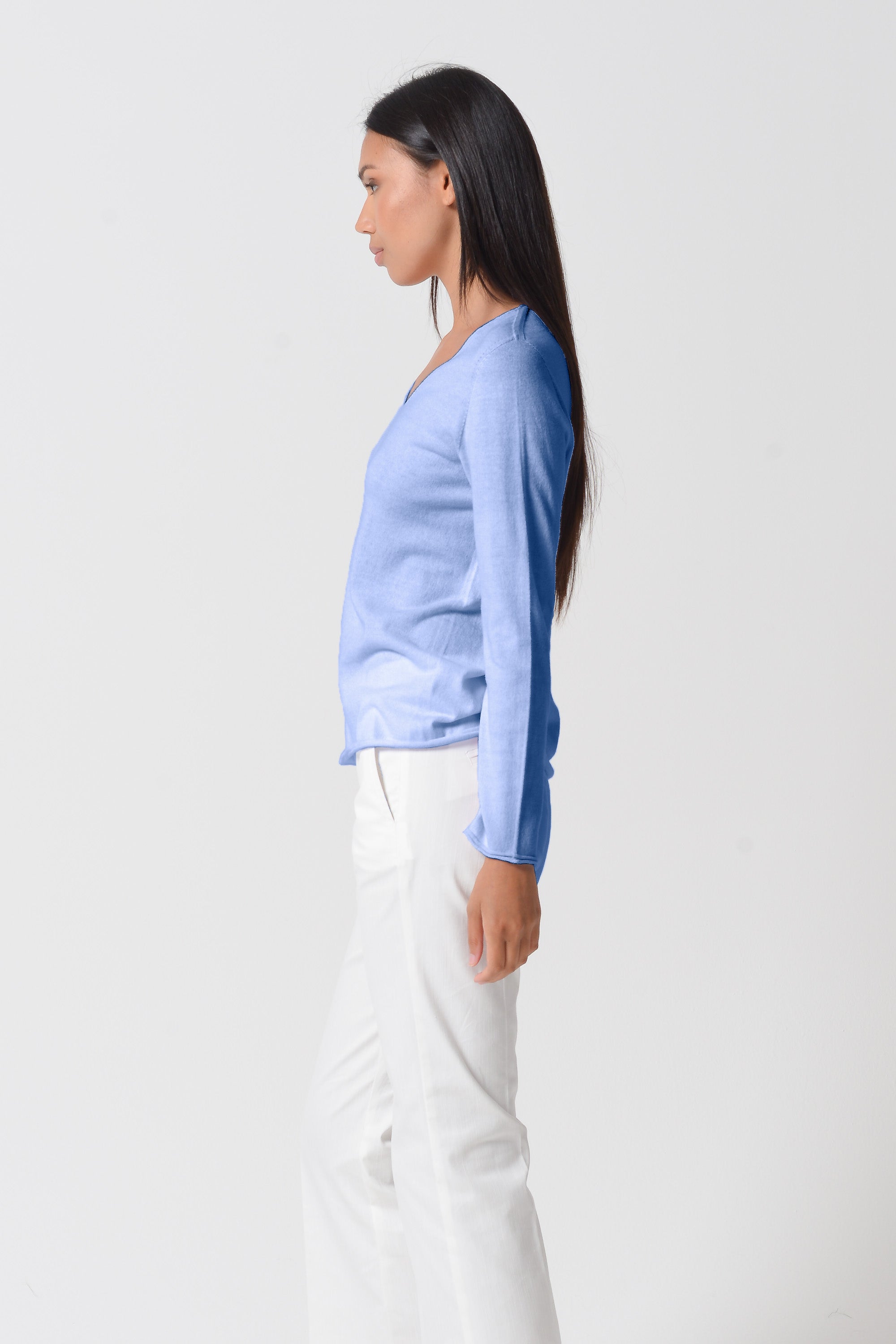 Serena V-Neck Cotton Knit Sweater - Bay