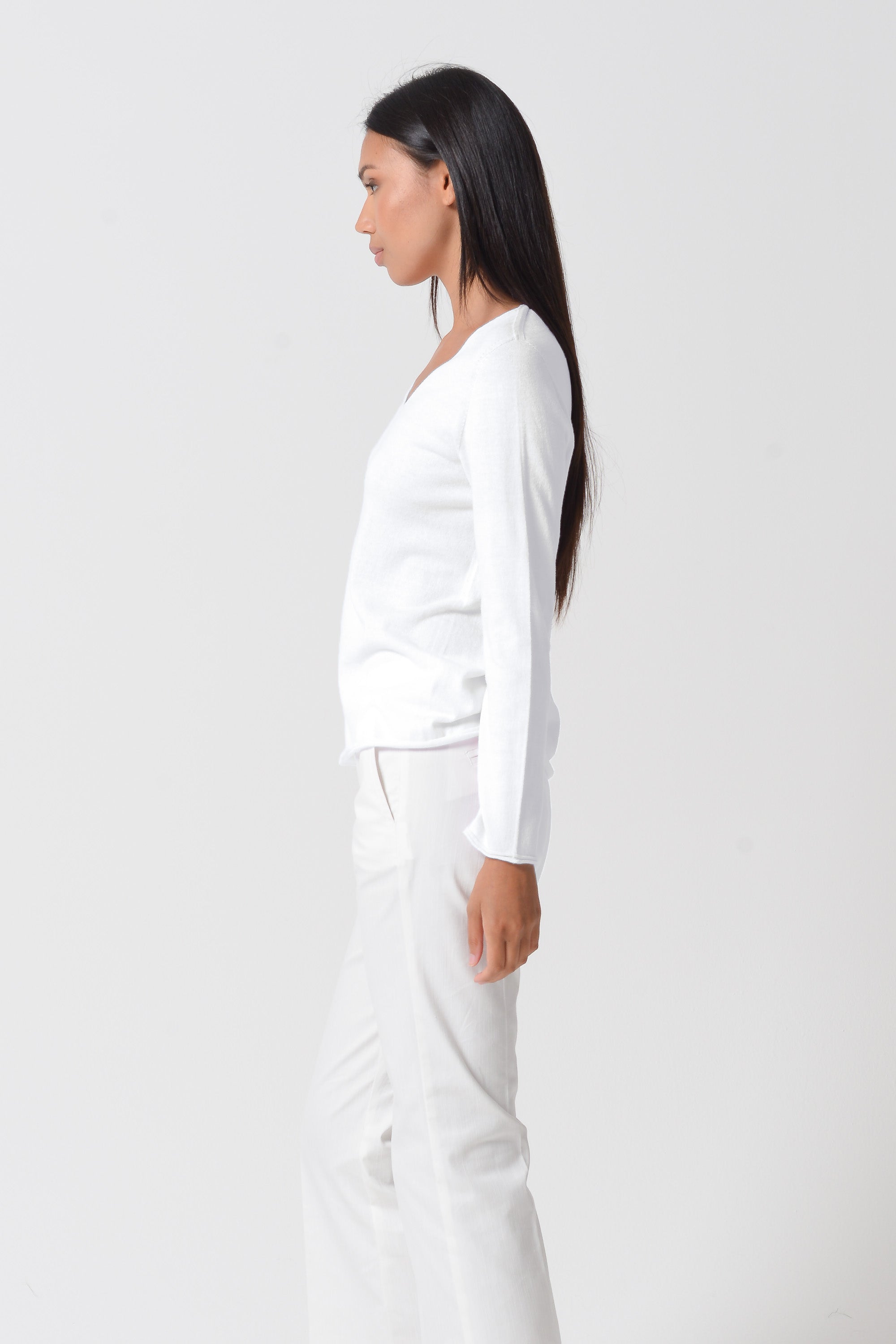 Serena V-Neck Cotton Knit Sweater - White