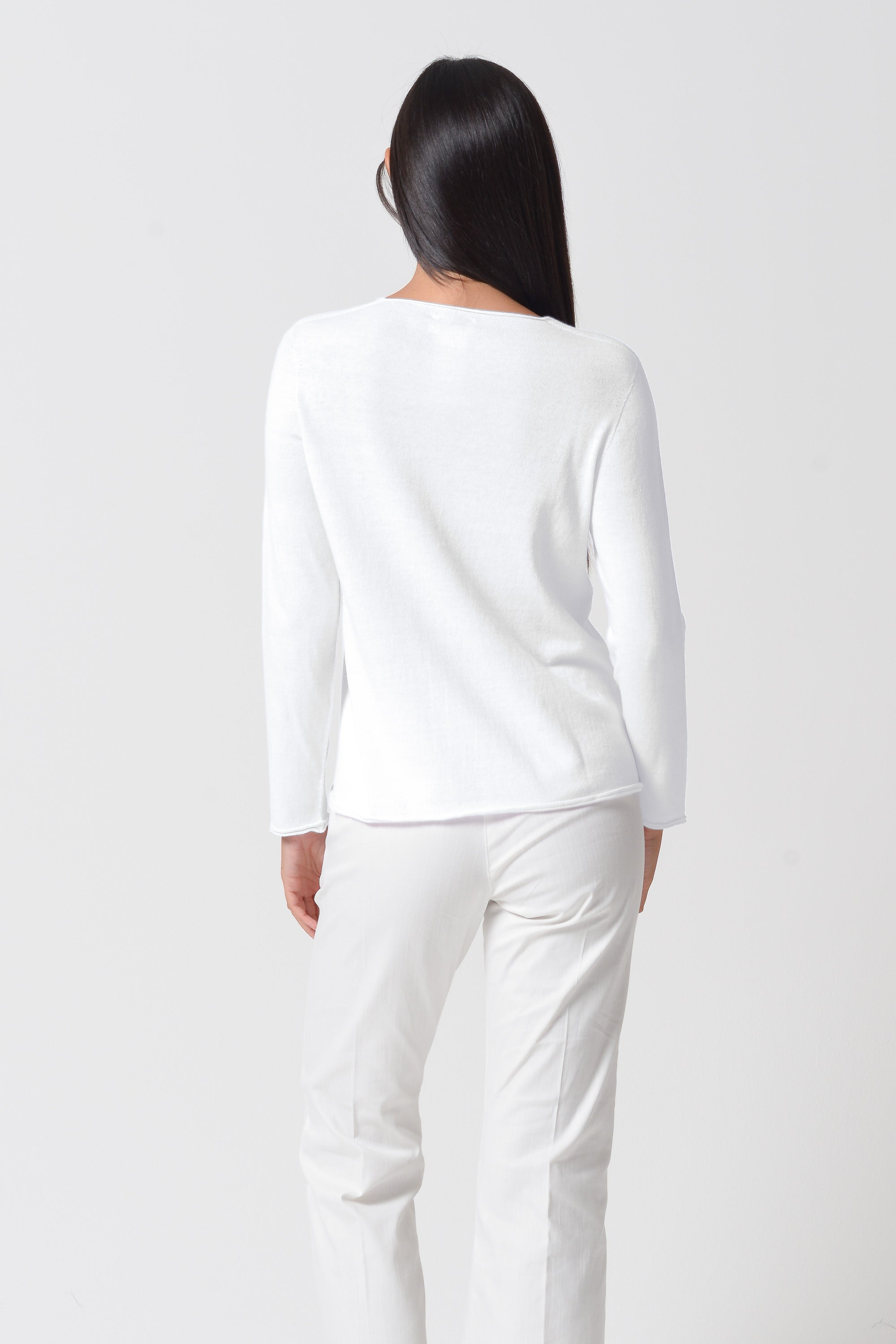 Serena V-Neck Cotton Knit Sweater - White