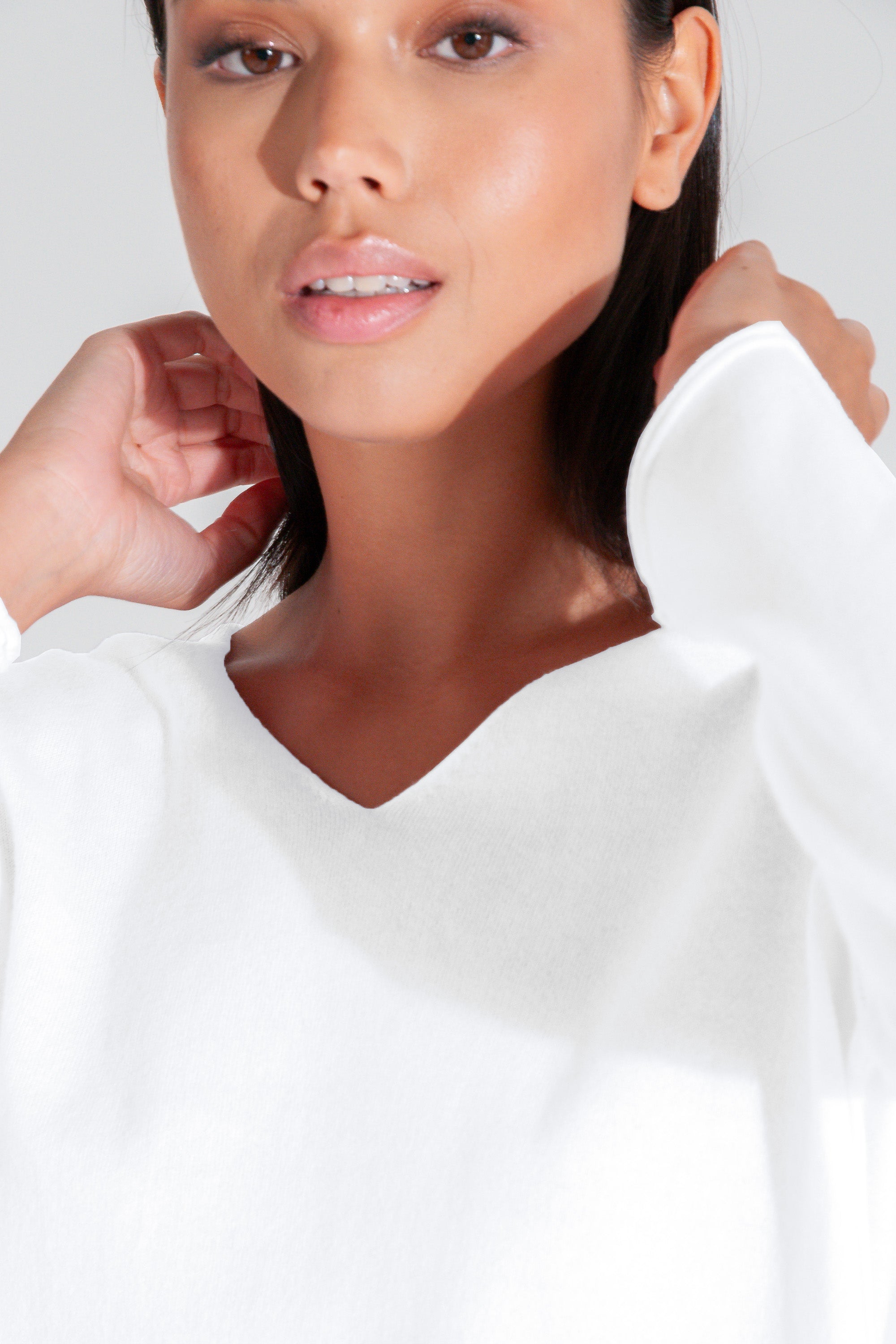 Serena V-Neck Cotton Knit Sweater - White