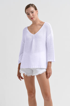 Kara V-Neck - Women's Wide V-Neck Knit Sweater - Lilac