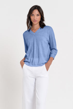 Anna V-Neck - Women's Short Sleeve Knit Sweater - Bay