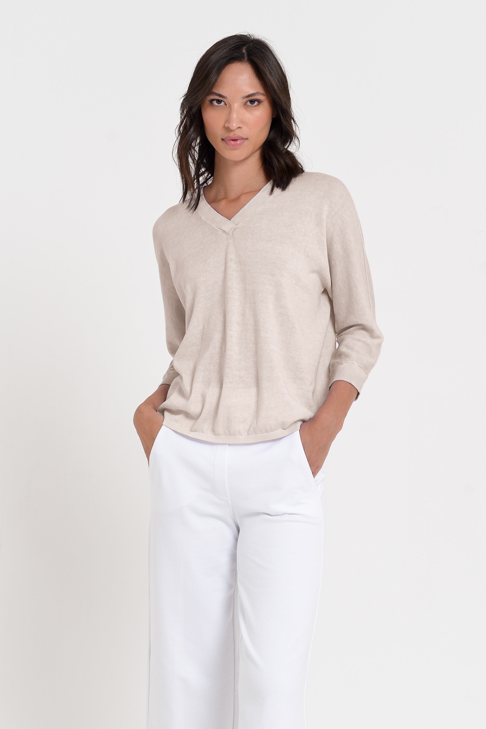Anna V-Neck - Women's Short Sleeve Knit Sweater - Canapa
