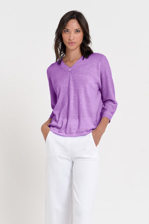 Anna V-Neck - Women's Short Sleeve Knit Sweater - Morado