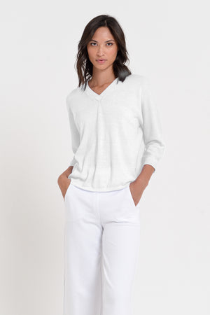 Anna V-Neck - Women's Short Sleeve Knit Sweater - White