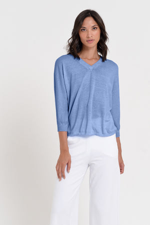 Anna V-Neck - Women's Short Sleeve Knit Sweater - Bay