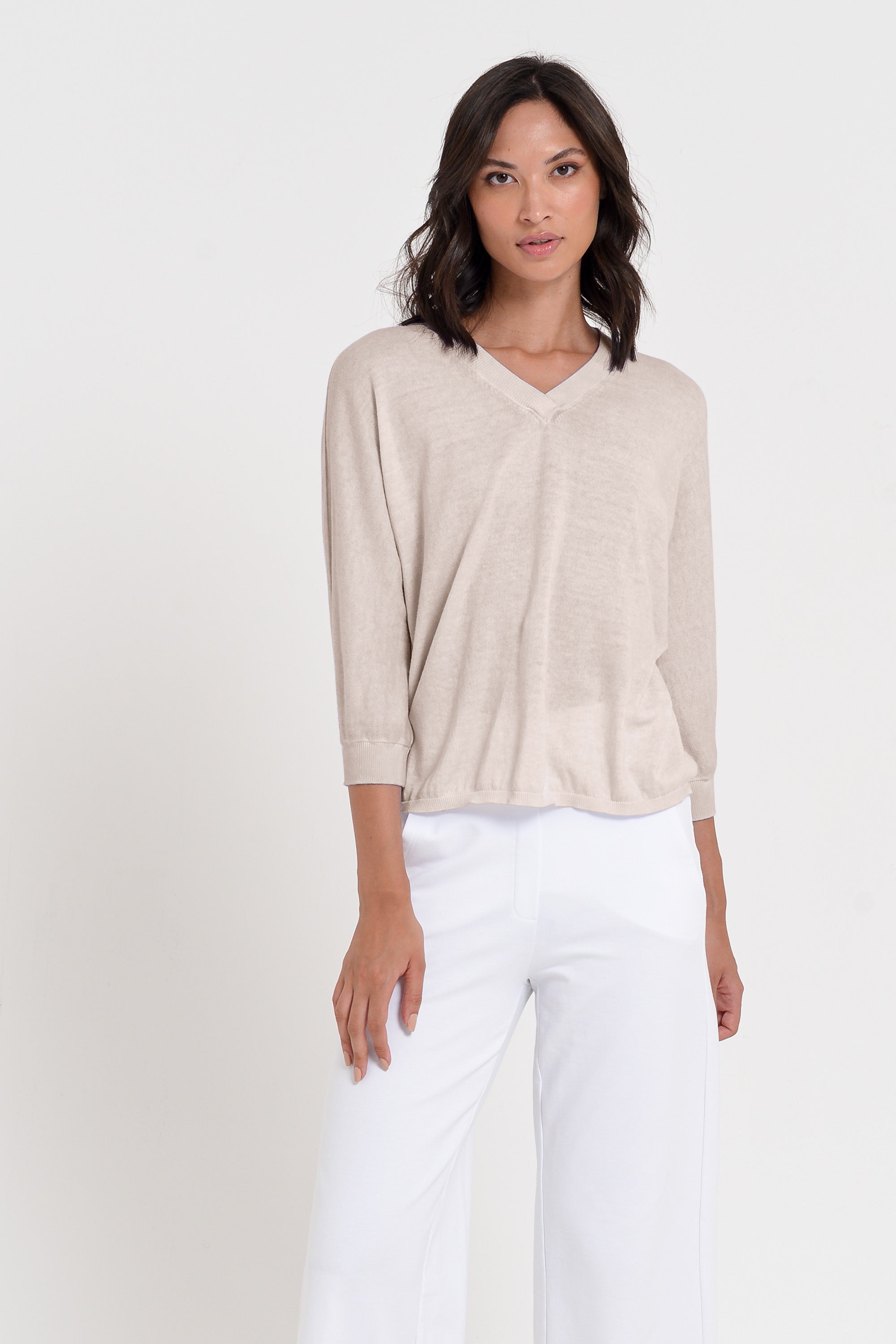 Anna V-Neck - Women's Short Sleeve Knit Sweater - Canapa
