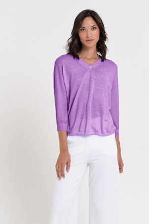 Anna V-Neck - Women's Short Sleeve Knit Sweater - Morado
