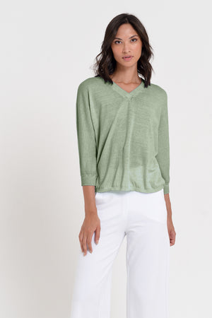 Anna V-Neck - Women's Short Sleeve Knit Sweater - Palm