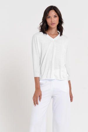 Anna V-Neck - Women's Short Sleeve Knit Sweater - White