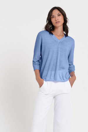 Anna V-Neck - Women's Short Sleeve Knit Sweater - Bay
